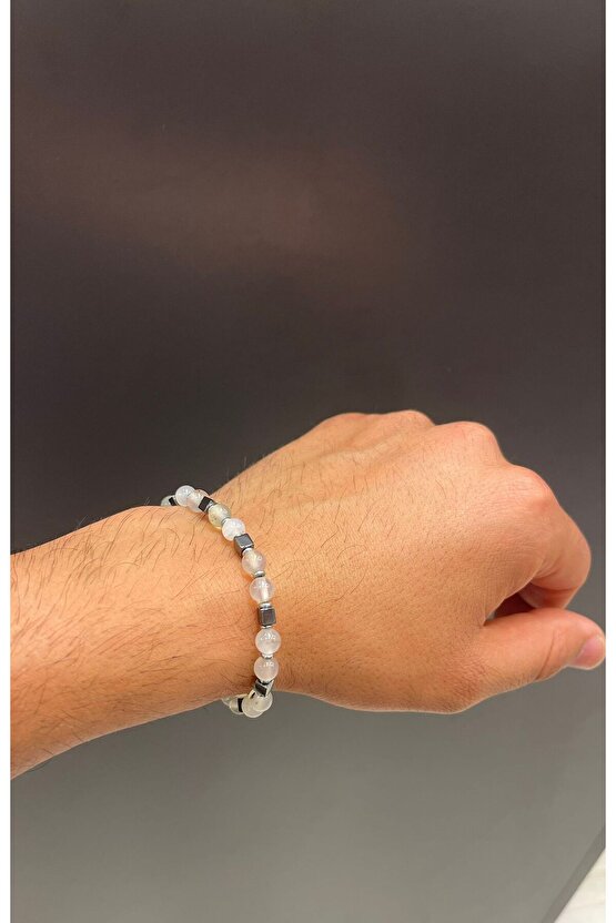 AuraStone Beyaz Akik Hematitli 6mm Doğaltaş Bileklik