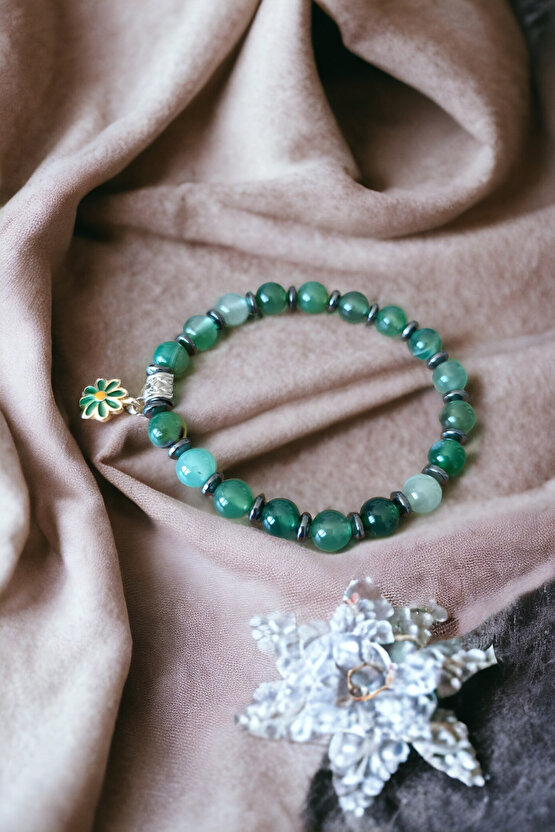 Yeşil Akik Taşı Ametist Taşı Doğal Taş Bileklik Çakra Taşı Nazar Koruyucu Taş