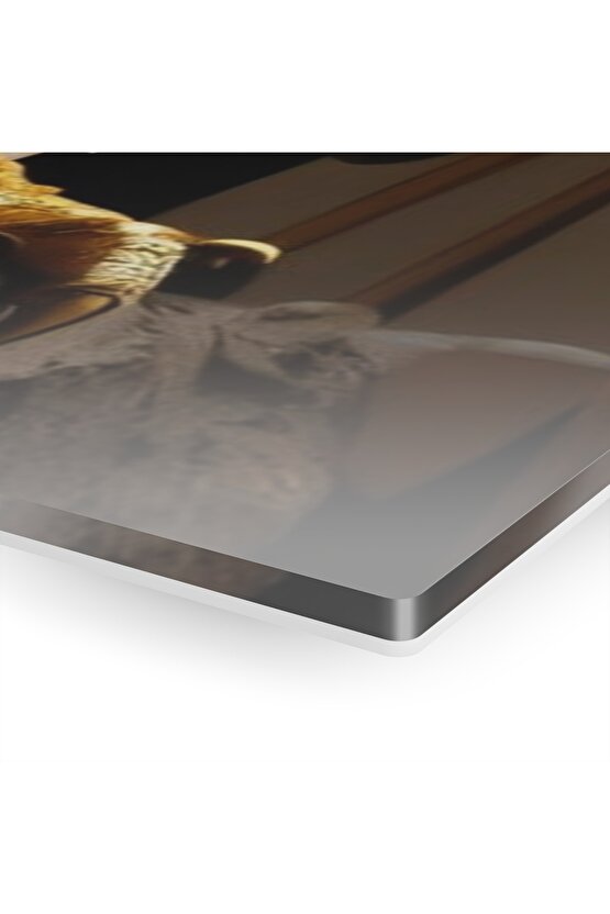 Beyaz Gold Renkli Kartal Cam Tablo Duvar Dekoru