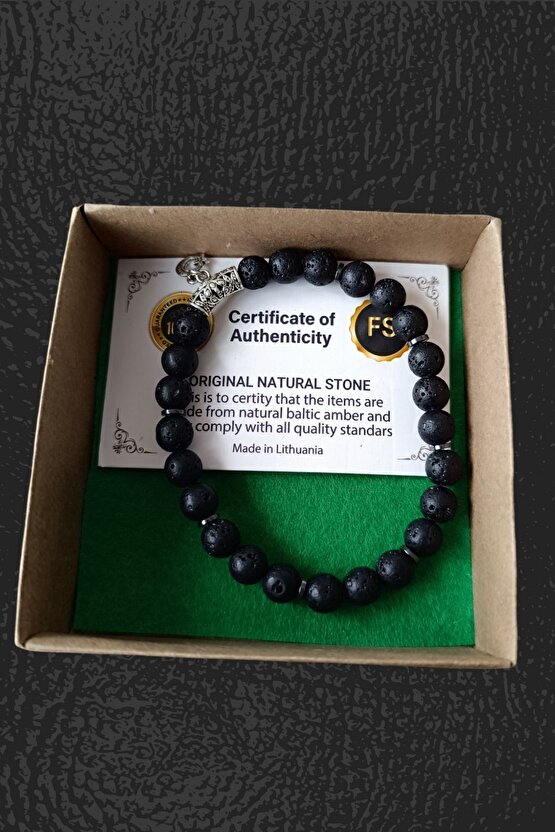 Elektroliz Taşı Lav Taşı Siyah Lav Taşı Bileklik Türk Bayraklı metal Doğal Taş Bileklik