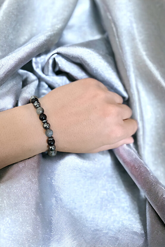 Karizma Bilekliği Labradorit Oniks Hematit Bileklik Doğal Taş Bilekliği Eril Enerji Bileklik