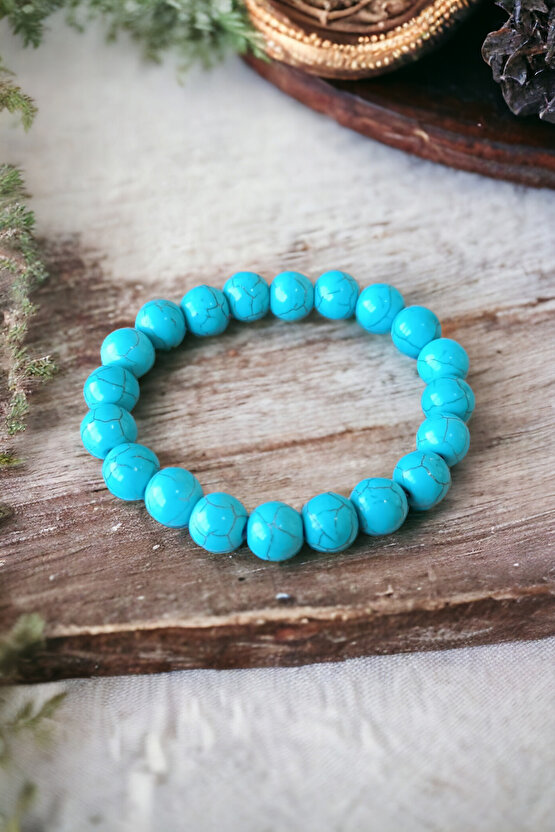 Turkuaz Firuze Taşı 10 mm Büyük Boy Kaliteli Orijianal Doğal Taş Bileklik