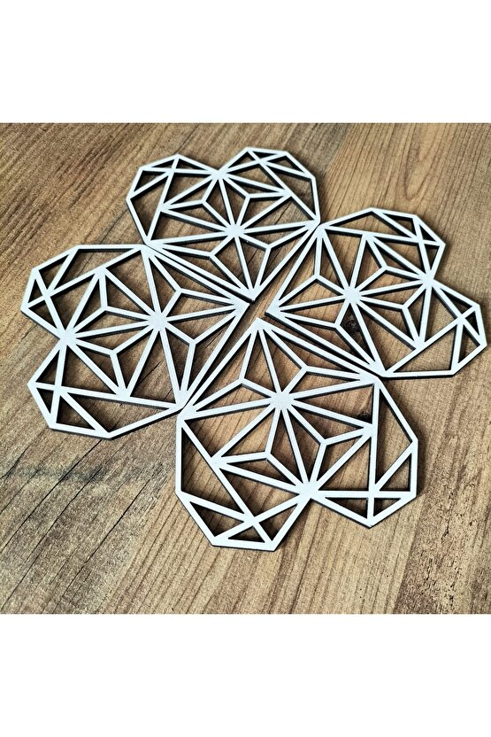 Dekoratif Kalpli Beyaz Ahşap Sunumluk Bardak Altlığı 10x10cm 4 Adet