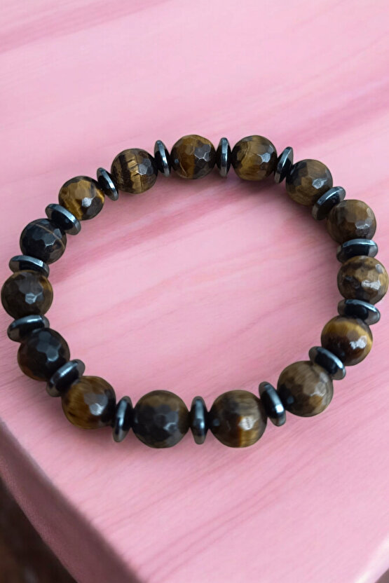 Kaplan Gözü Bileklik Faset Kesim Kaplan Gözü Taşı Bileklik 10 mm Doğal Taş