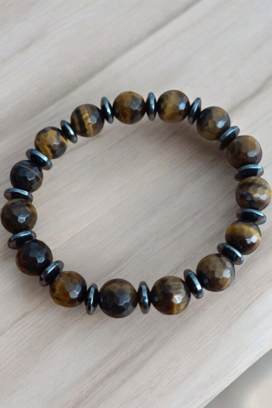 Kaplan Gözü Bileklik Faset Kesim Kaplan Gözü Taşı Bileklik 10 mm Doğal Taş