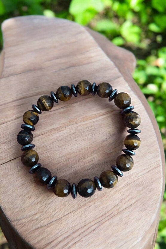 Kaplan Gözü Bileklik Faset Kesim Kaplan Gözü Taşı Bileklik 10 mm Doğal Taş