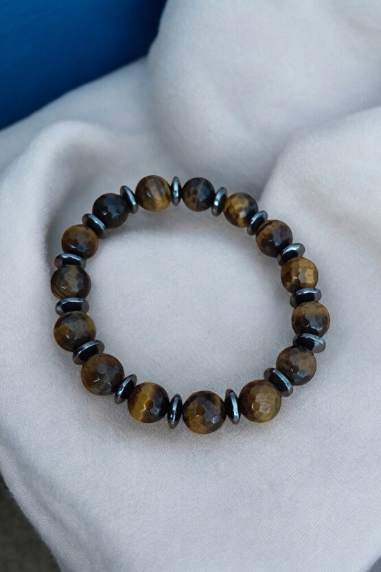 Kaplan Gözü Bileklik Faset Kesim Kaplan Gözü Taşı Bileklik 10 mm Doğal Taş