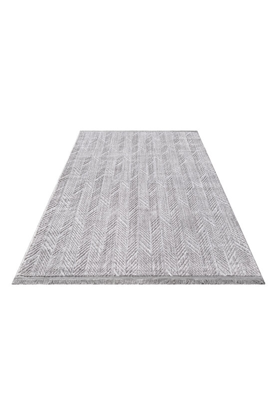 Yalın Modern Dokuma Halı Kaymaz Tabanlı Yıkanabilir Salon ve Oturma Odası Halısı 5577 Gri