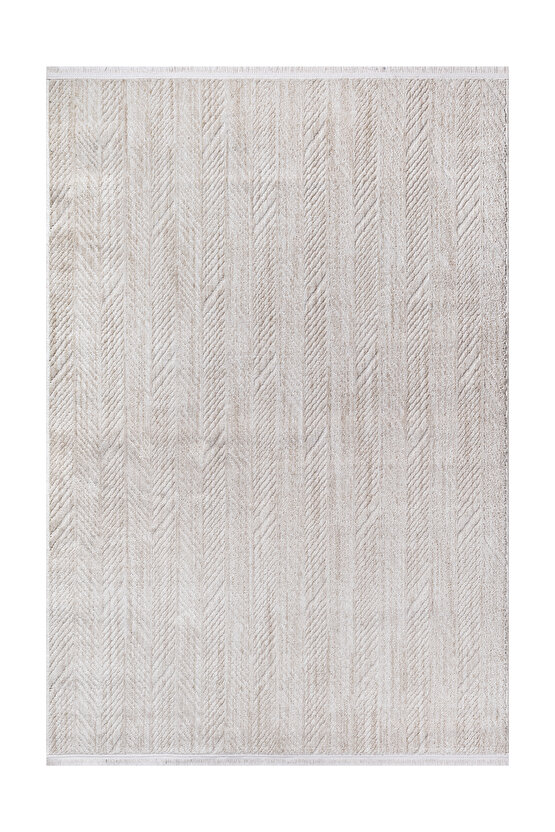 Yalın Modern Dokuma Halı Kaymaz Tabanlı Yıkanabilir Salon ve Oturma Odası Halısı 5577 Krem