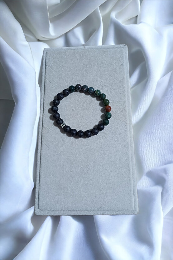 ŞIK TASARIM UNİSEX KAN TAŞI & LAV TAŞI BİLEKLİK ( 18 - 19 CM )