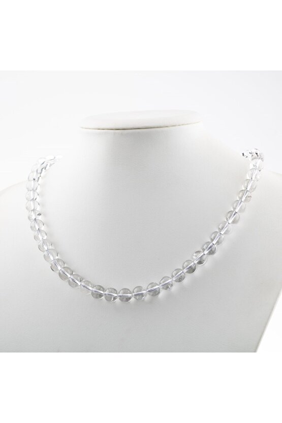 Kristal Kuvars 8 mm Dizi Doğal Taş Kolye