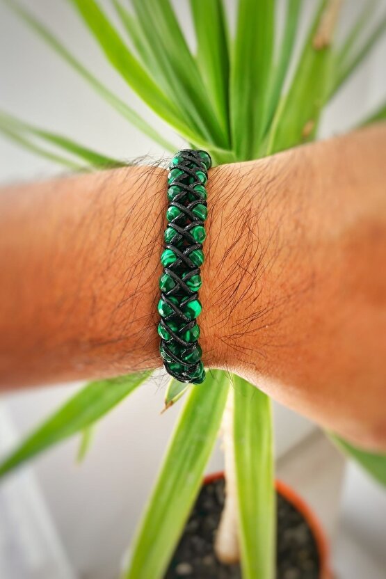 Aa Kalite Malahit Malakit Doğaltaş Örgü Bileklik