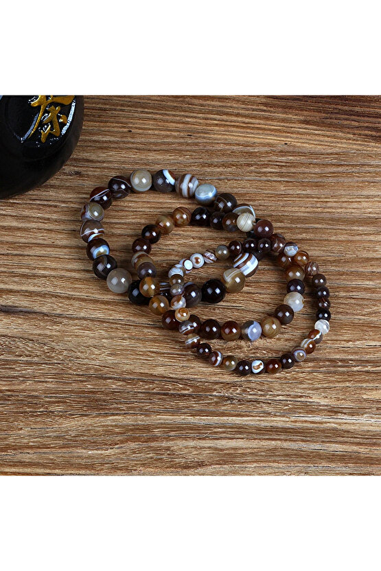 Sertifikalı Doğal Kahverengi Çizgili Akik Bileklik