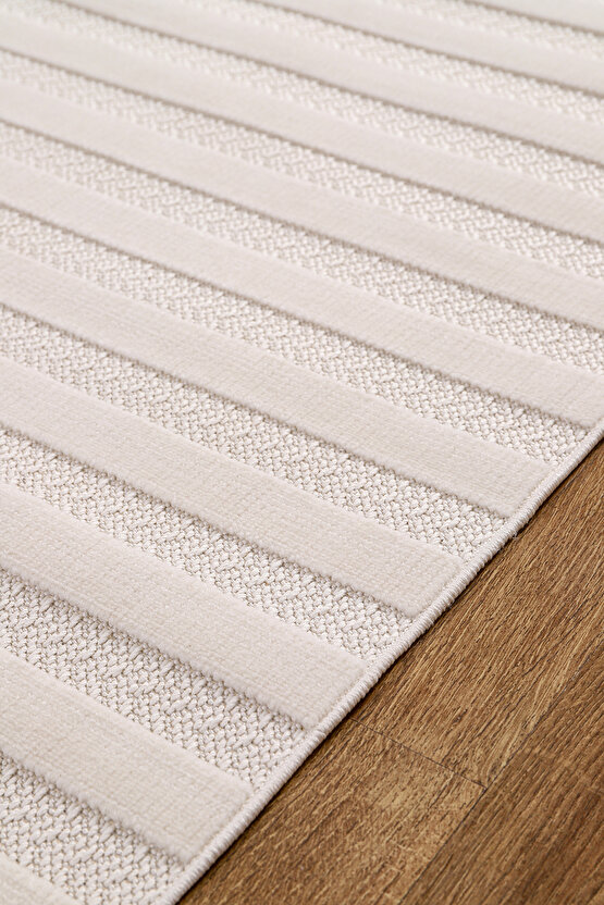 Kadife Bambu Dokuma Modern Kaymaz Salon Halısı Mutfak Halısı Koridor Halısı Yolluk Çizgi Beyaz