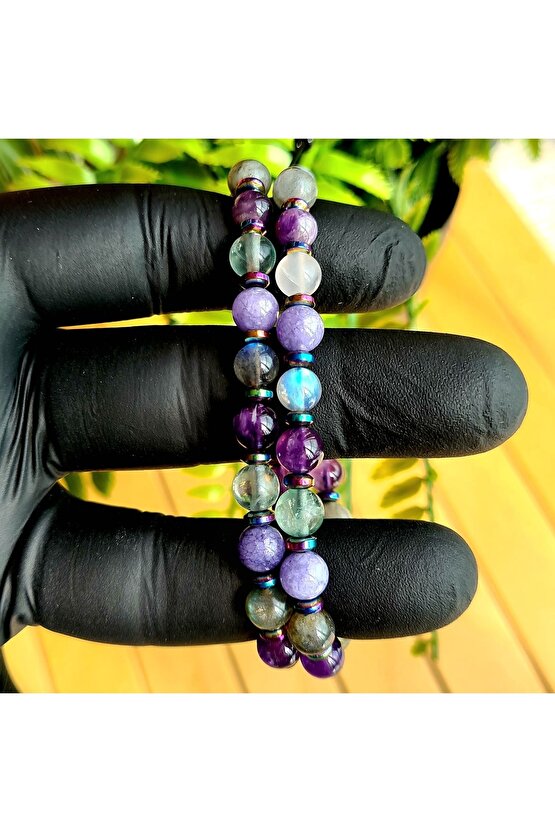 Kova Burcu Doğal Taş Bileklik > Florit - Ametist - Labrodit - Angelite (EL YAPIMI TASARIM ÜRÜNLER)