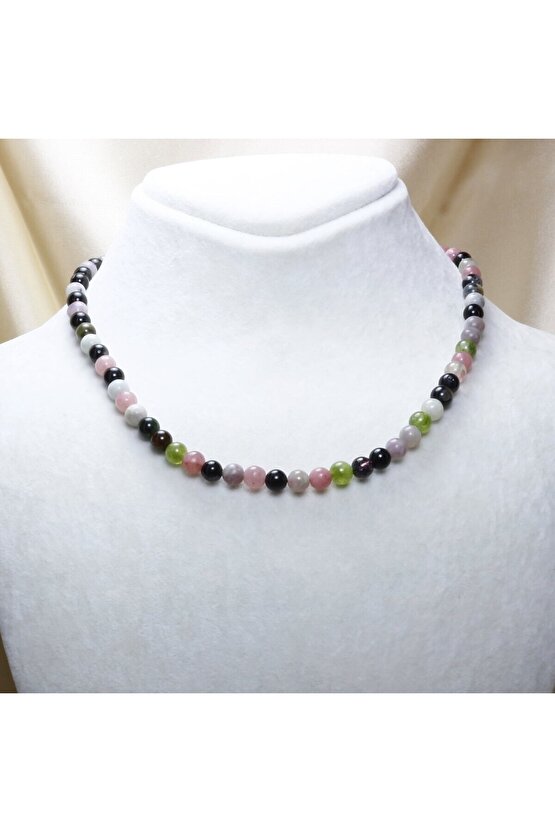 Turmalin Taşı Kolye 6 mm | Multicolor Kolye