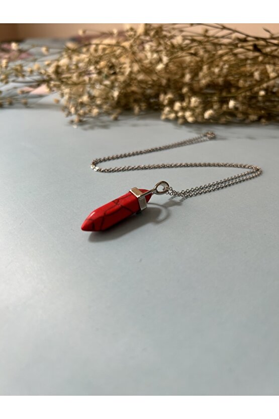 Mercan Görünümlü Kırmızı Firuze Çivi Kolye -%100 Orijinal