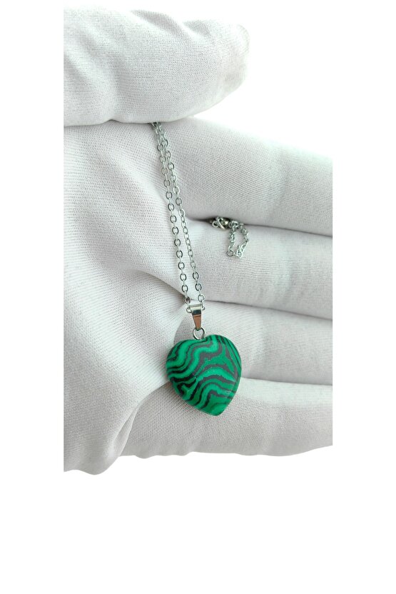 Malahit Kalp Doğal Taş Kolye