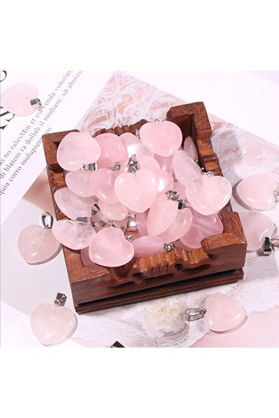 Kalp Pembe Kuvars Zincirli Kolye