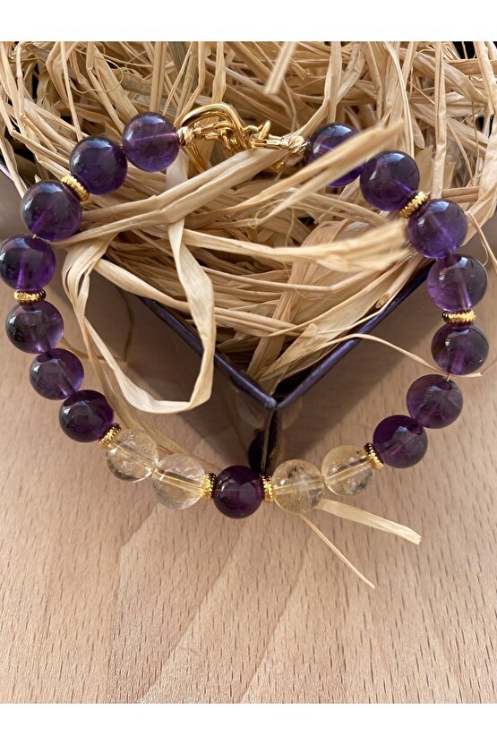 Doğal Taş Bileklik (AMETİST VE SİTRİN TAŞI)