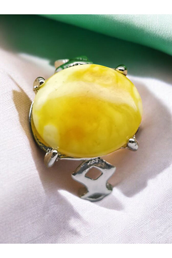 KEHRİBAR (AMBER) DOĞAL TAŞ ÇELİK AYARLANABİLİR YÜZÜK(SERTİFİKALI)