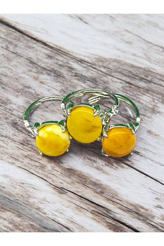 KEHRİBAR (AMBER) DOĞAL TAŞ ÇELİK AYARLANABİLİR YÜZÜK(SERTİFİKALI)