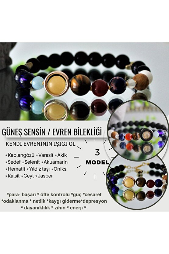 Gerçek Doğal Taş Gezegenler Güneş Sistemi  Güneş Sensin  Gold Yıldız Evren Galaksi Bileklik Streç