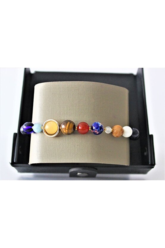 Gerçek Doğal Taş Gezegenler Güneş Sistemi  Güneş Sensin  Gold Yıldız Evren Galaksi Bileklik Streç