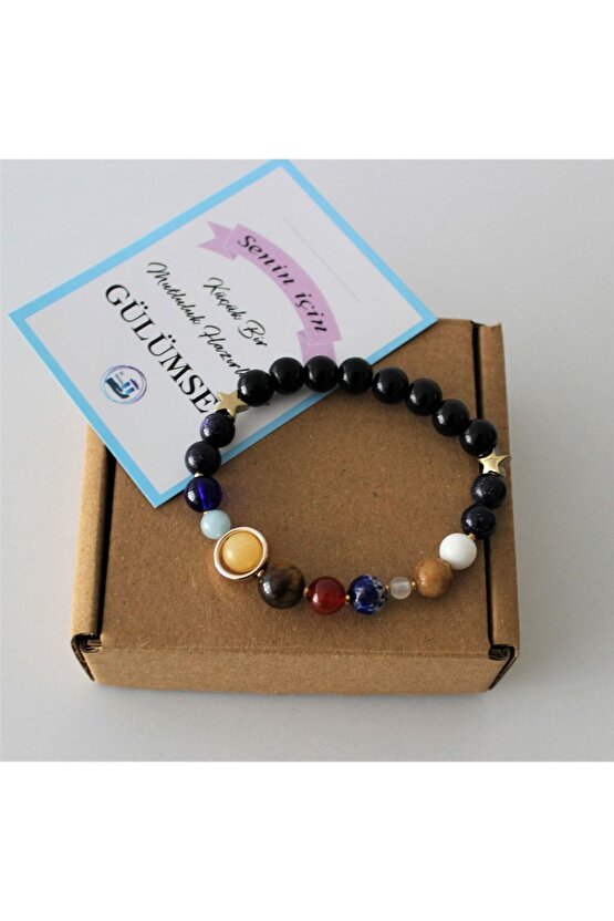 Gerçek Doğal Taş Gezegenler Güneş Sistemi  Güneş Sensin  Gold Yıldız Evren Galaksi Bileklik Streç