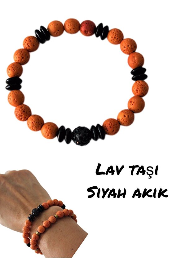 Akik - Lav Taşı Bileklik , Turuncu Lav Taşı , Gerçek Doğal Taş