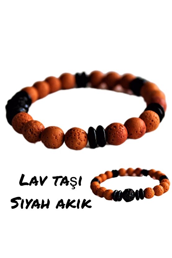 Akik - Lav Taşı Bileklik , Turuncu Lav Taşı , Gerçek Doğal Taş