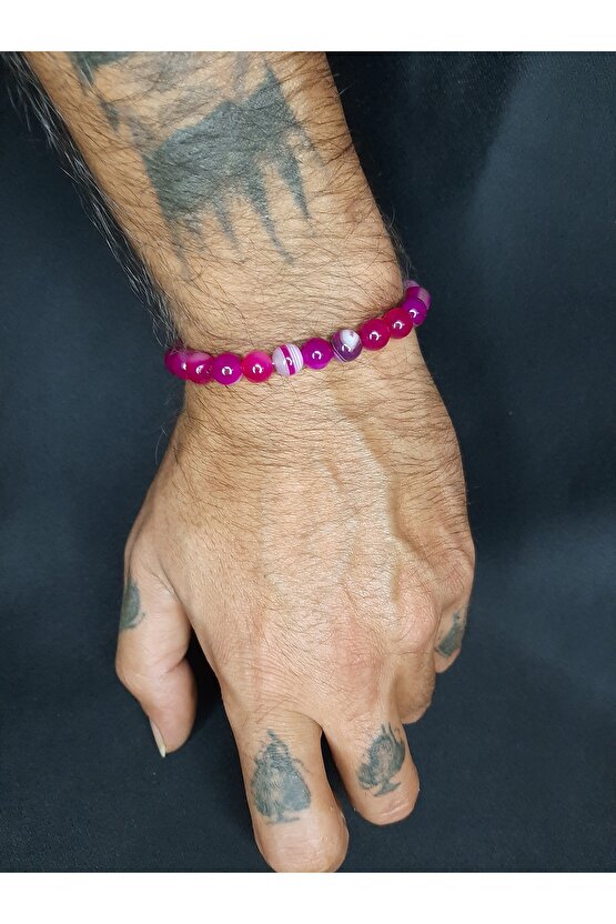Pembe Renk Doğal Akik Taşı Bileklik