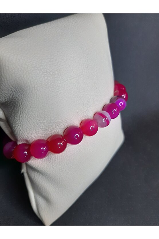 Pembe Renk Doğal Akik Taşı Bileklik