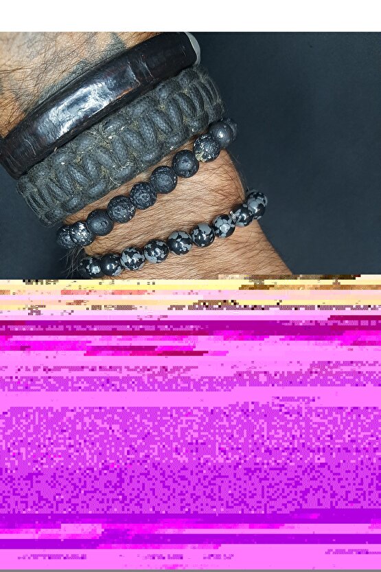 Siyah Gri Opsidyen Taşı Bileklik Unisex