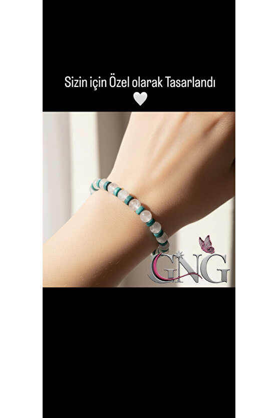 GNG SİLVER Kristal Kuvars Doğal Taş & Ahşap Boncuklu Özel Tasarım Bileklik -Boho Tarz