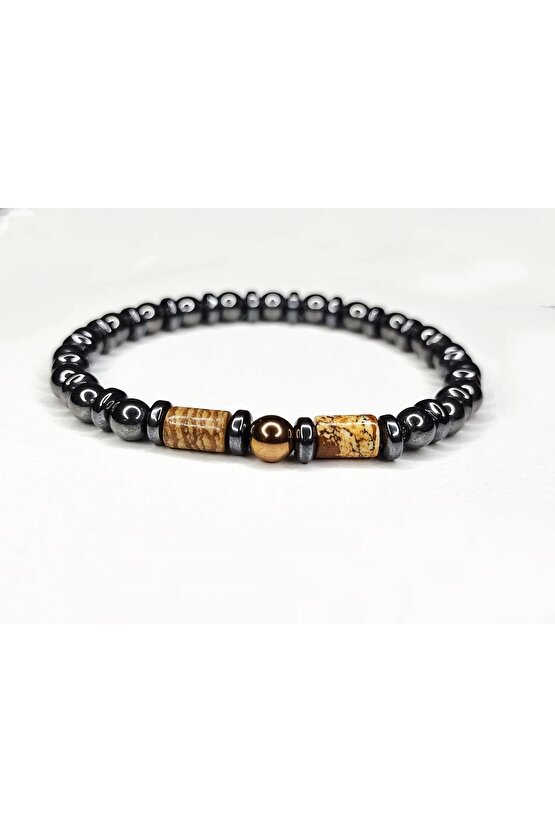 Doğal Taş Erkek Kadın Jasper ve Hematit Taşı Bijuteri Hediye Bileklik Aksesuar