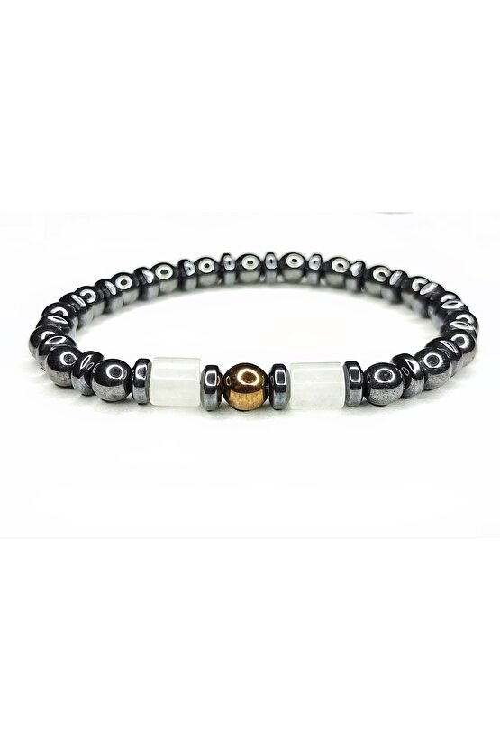 Kristal Kuvars ve Hematit Doğal Erkek Kadın Bijuteri Hediye Bileklik Aksesuar