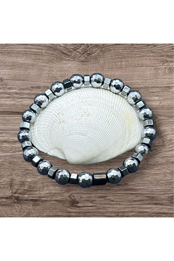 Sertifikalı 5a Kalite Terahertz Doğal Taş Faset Kesim Bileklik (8 Mm )