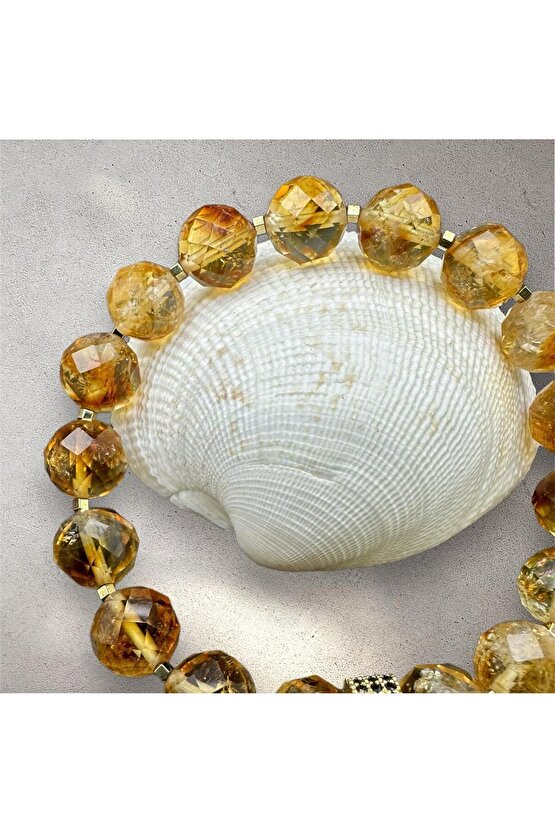 Sertifikalı 5a Kalite Sitrin Doğal Taş Faset Kesim Bileklik (10-MM)
