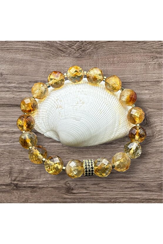 Sertifikalı 5a Kalite Sitrin Doğal Taş Faset Kesim Bileklik (10-MM)