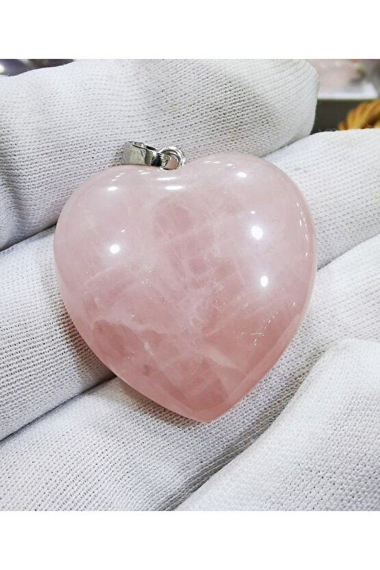 Doğal Taş Pembe Kuvars Kalp Kolye Ucu