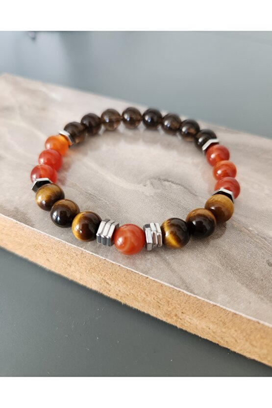 Doğaltaş Akik-Kaplangözü-Dumanlı kuvars bileklik