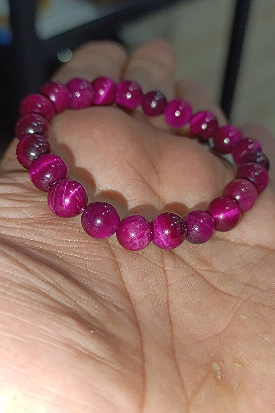 Kaplangözü Taşı Fuşya 8 mm Natural Doğaltaş Bileklik