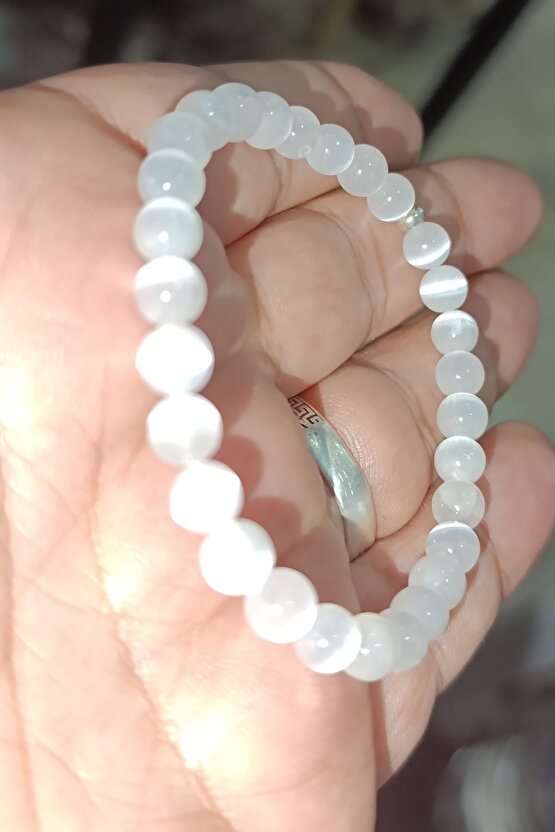 Selenit Taşı 6 mm Gümüş Aparatlı Natural Doğaltaş Bileklik