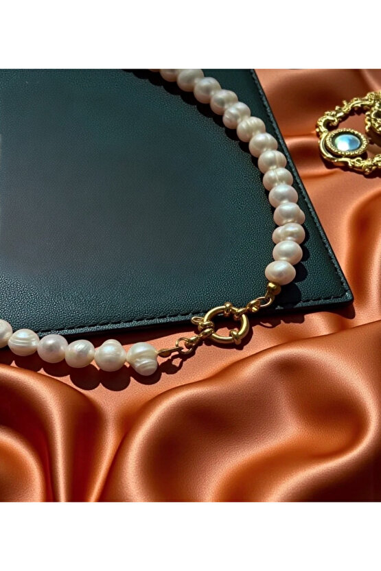 50 Cm Sertifikalı Gerçek Doğal 8 mm İnci Kolye - Gemici Kilit