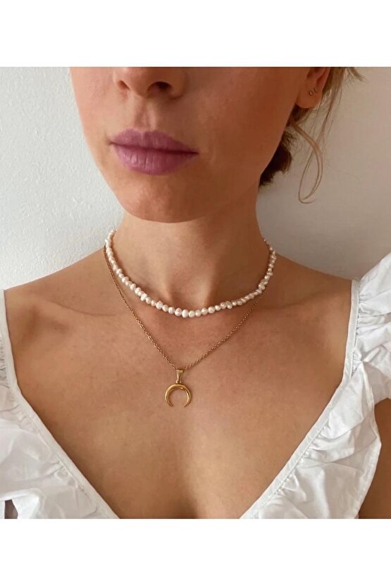 Gerçek Kültür Incisi Barok Inci Kolye, Doğal Tatlı Su Incisi Kolye, Altın Kaplama Doğal Inci Kolye