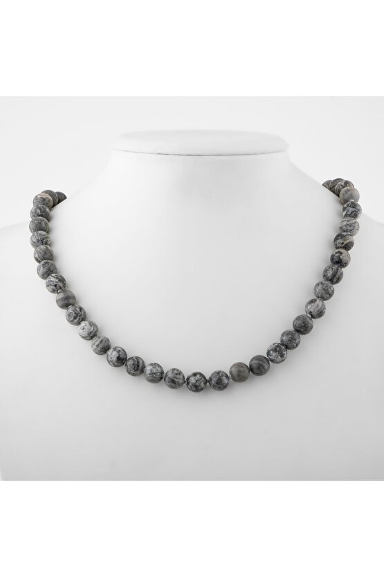 Gri Jasper 8 Mm Düğümlü Doğal Taş Kolye
