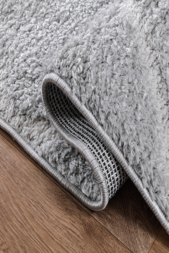 B109 Gri Kolay Kullanım Hav Toz Vermez Yumuşak Dokulu Uzun Tüylü Modern Shaggy Halı
