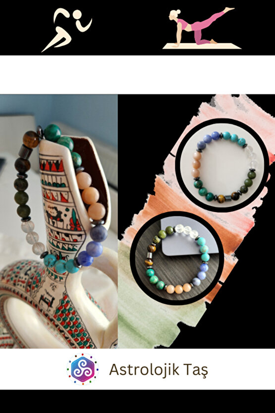 Tokluk Hissi Veren Detoks Doğal Taş Bilekliği - Azurit, Güneş Taşı, Yeşim Taşı, Kaplan Gözü