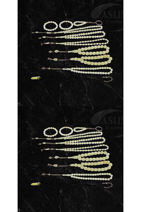 Fosforlu Kedigözü 20Li Set-Tesbih Kolye Bileklik Anahtarlık Seti-Karanlıkta Parlar-Hediye Aksesuar